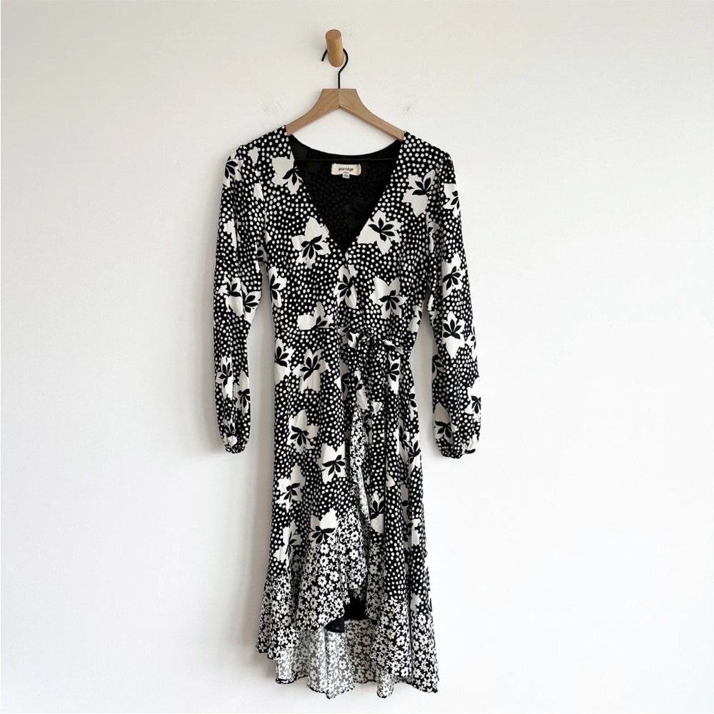 Anthropologie Black and White Floral Wrap Dress